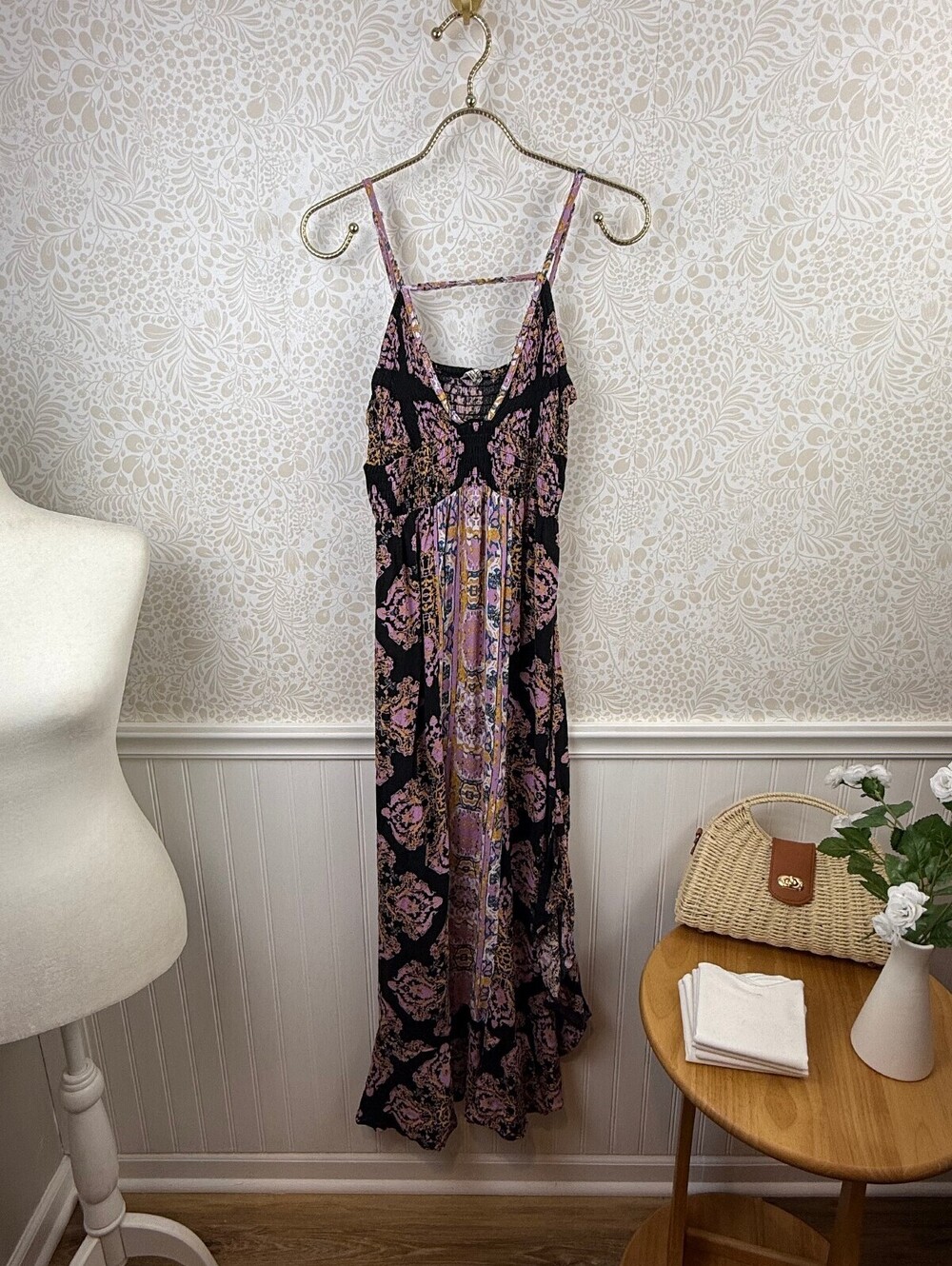 Free People Intimately Black and Pink That Moment Slip Maxi Dress - Size - Small